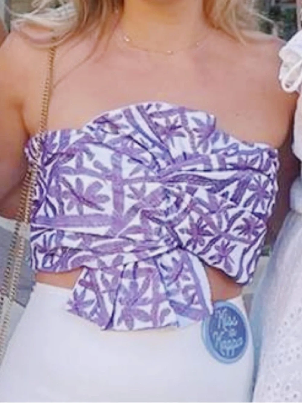 AMUR White Strapless Top with Lavender Embroidered Pattern - Picture 4 of 4